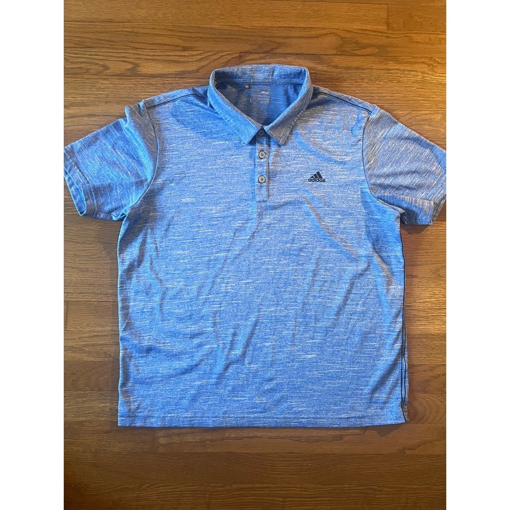Adidas Golf Polo Shirt Large Blue Space Dye Heathered Short Sleeve Performance